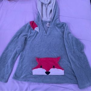 super cute pink fox grey sherpa hood hoodie pj sweater fuzzy furry fleece GUC